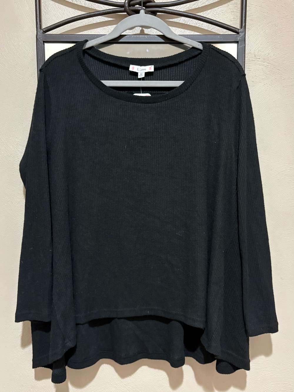 NWT L Love Black Ribbed Long-Sleeve Top Size M